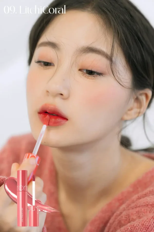 ROM&ND - JUICY LASTING TINT - Tinte Labial #09 Litchi Coral - Imagen 2