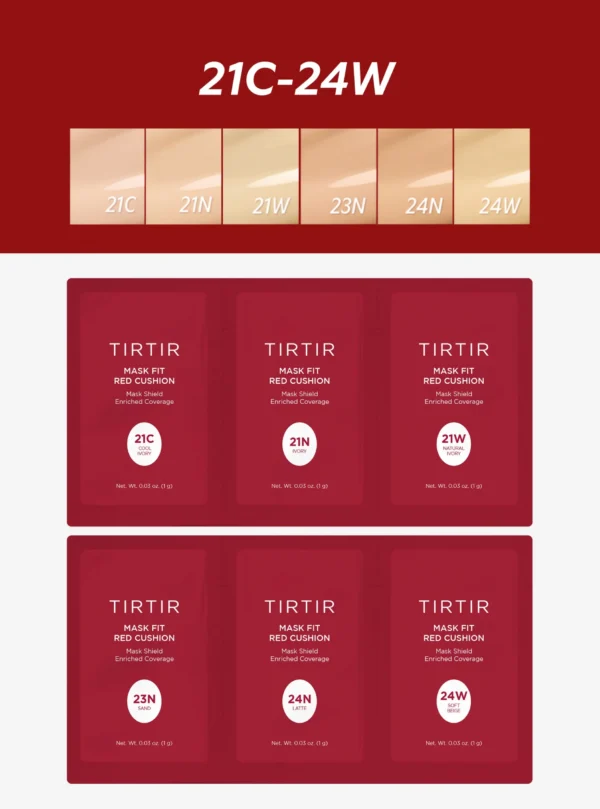 TIRTIR Mask Fit Red Cushion - 6 Sachets Tonos 21C - 24W (#2) - Imagen 3