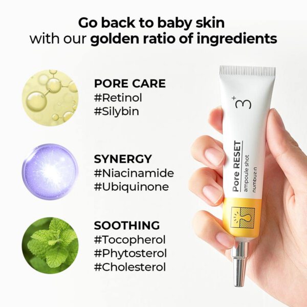 Numbuzin #3 - Pore Reset Ampoule Shot 25 ml  - Retinol Anti-imperfecciones. - Imagen 4