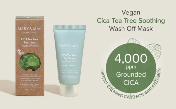 MARY&MAY  CICA TeaTree Soothing Wash off Pack - Mascarilla Arcilla 30g - Imagen 3