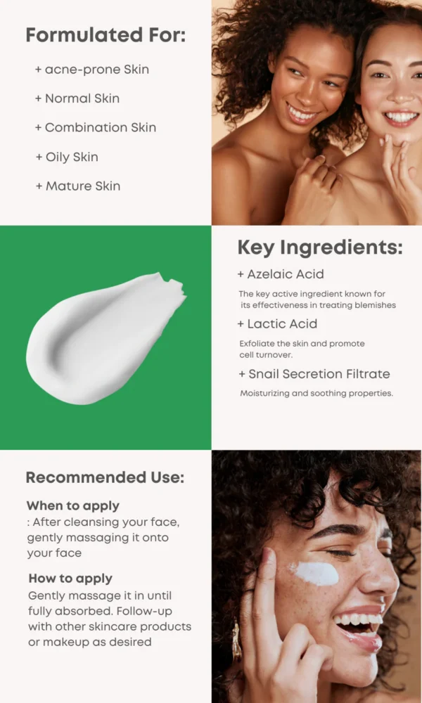 NINELESS Azelaic Acid Cream - Crema antiacné / Antirojeces piel sensible  50ml - Imagen 2
