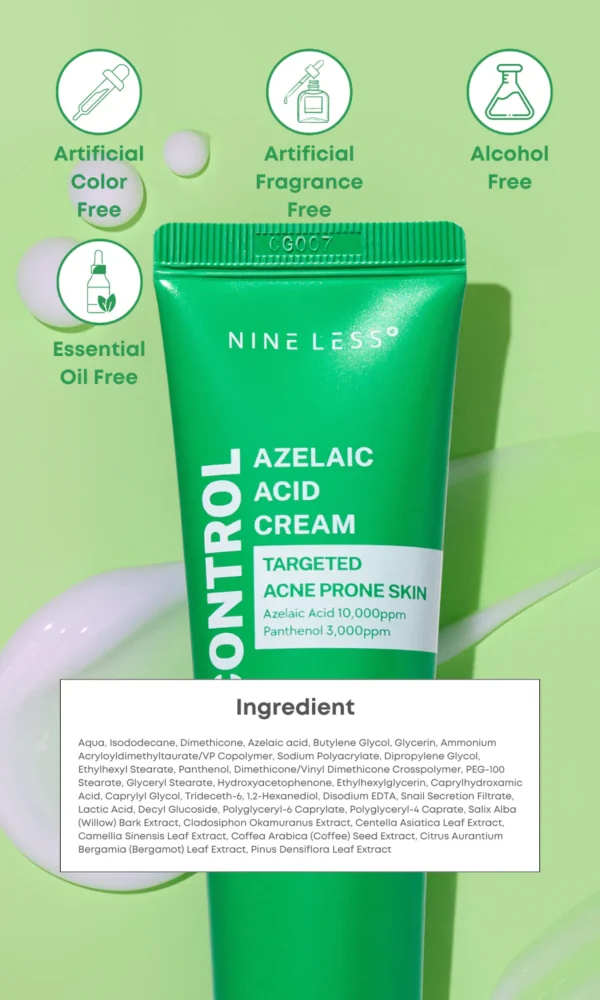 NINELESS Azelaic Acid Cream - Crema antiacné / Antirojeces piel sensible  50ml - Imagen 4