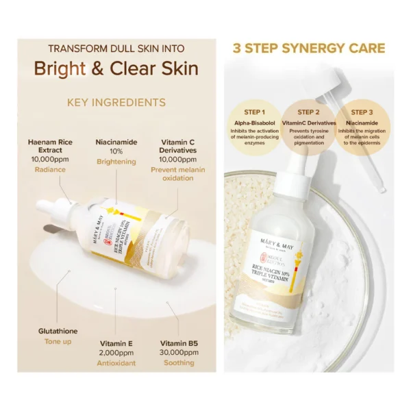 MARY&MAY Rice Niacin 10% Triple Vitamin Serum - 80ml - Imagen 2