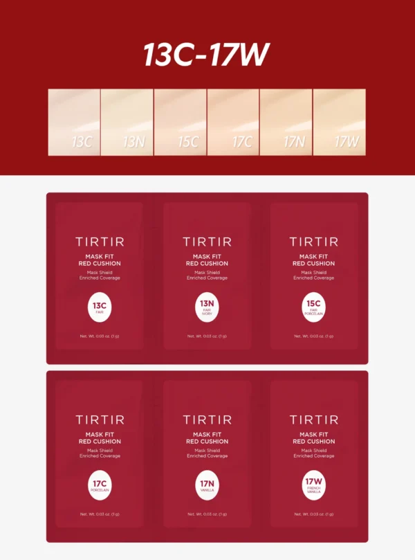 TIRTIR Mask Fit Red Cushion - 6 Sachets Tonos 13C - 17W (#1) - Imagen 4