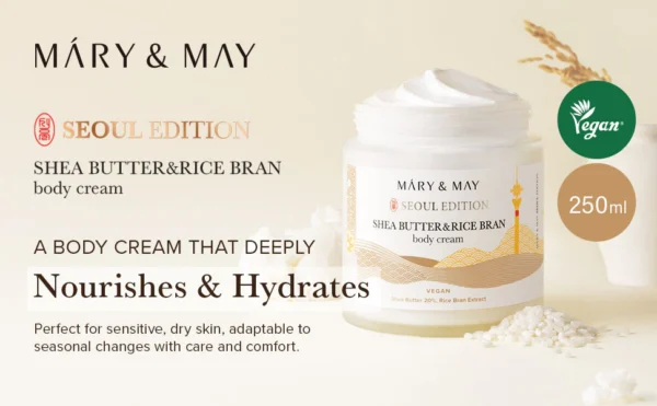 MARY&MAY Shea Butter & Rice Bran Body Cream - Crema Corporal 250ml - Imagen 4