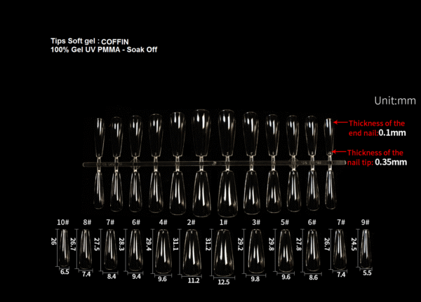 BSnails Tips Soft Gel 500 pcs - COFFIN - Imagen 3