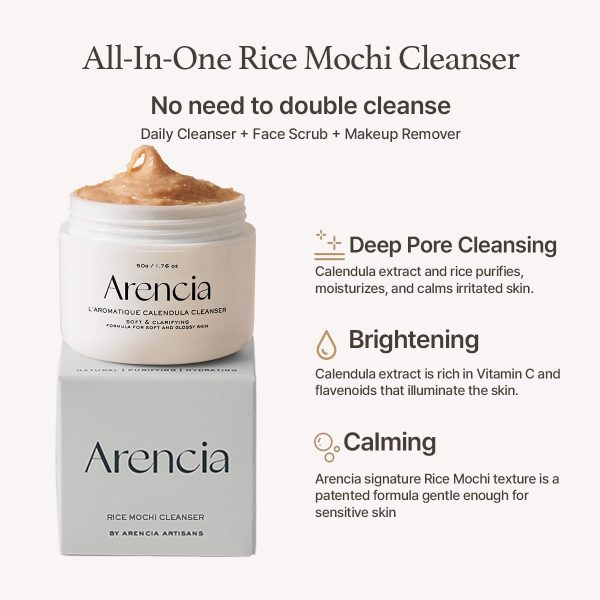 ARENCIA Rice Mochi Cleanser Calendula - Limpiador Facial 120 g - Imagen 4